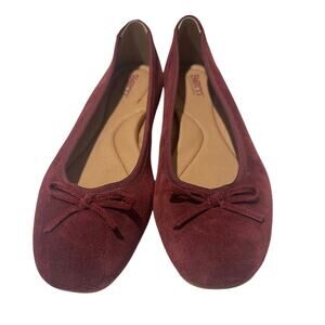 Born Women's Soft Comfort Suede Bow Tie Ballet Flat Brown Cognac Minimalist, 9.5